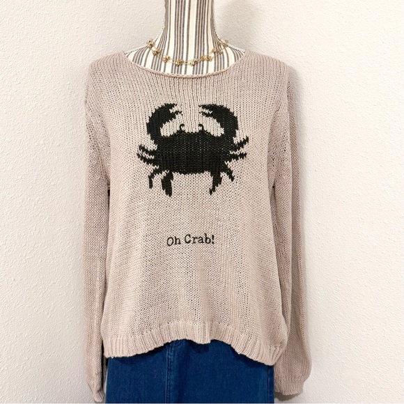 Wooden Ships “Oh Crab!” Knit Sweater M/L Coastal Preppy - Picture 2 of 7